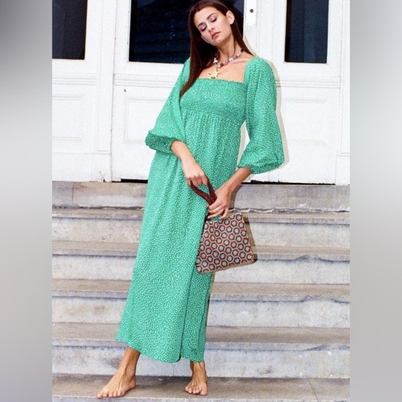 RIXO LONDON Marianne Shirred Floral-print Crepe De Chine Midi Dress Green  Sz 6